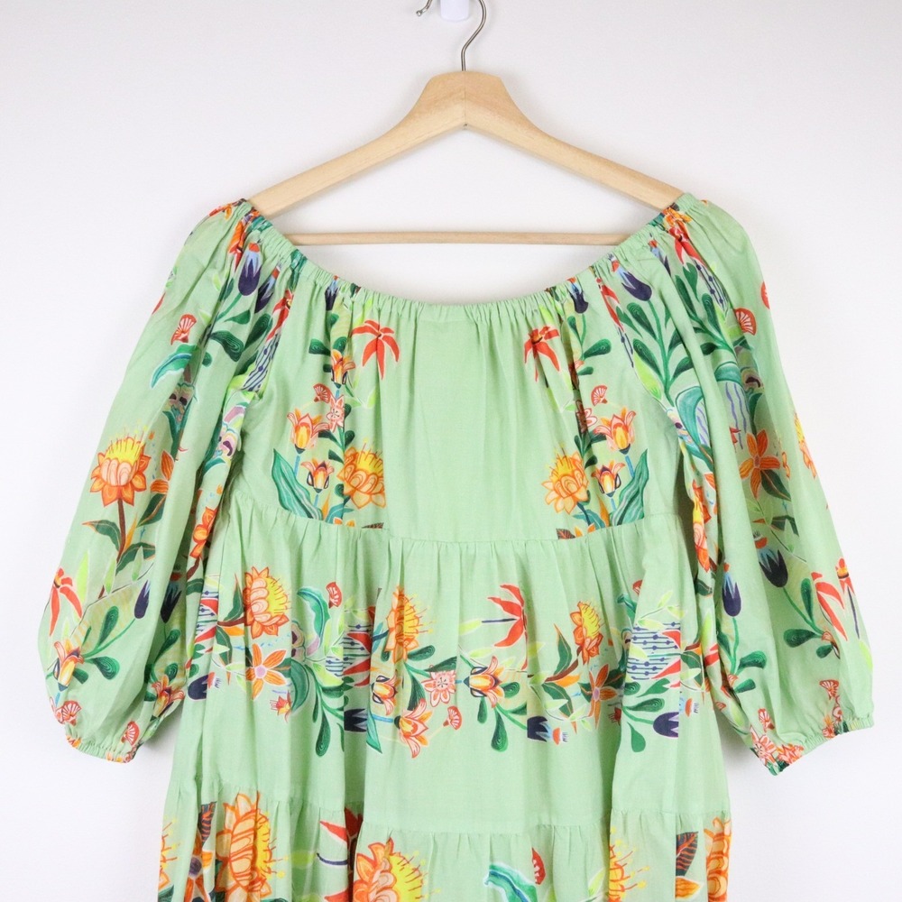 NWT Farm Rio Anthropologie Off-The-Shoulder Long-Sleeve Tiered Floral Midi Dress - Picture 4 of 12